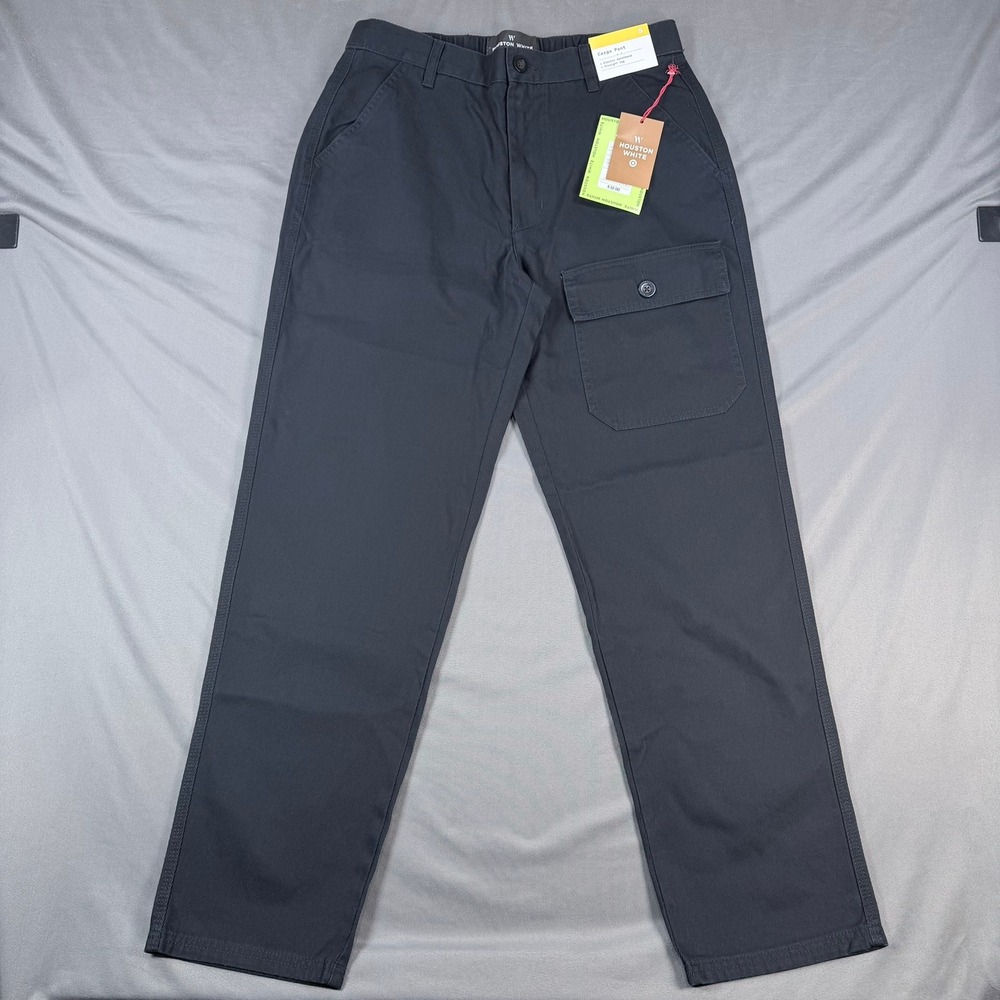 Houston White Mens S Black 100% Cotton Cargo Pant Elastic Waist Straight Leg New